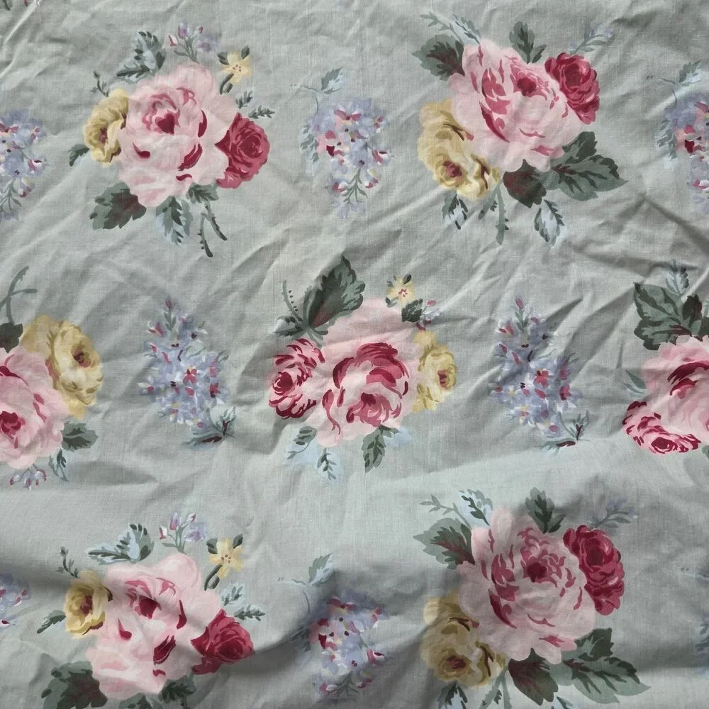 Vintage Ralph Lauren Twin Fitted Sheet Cottage Lane Rose Floral Blue Pink Cotton